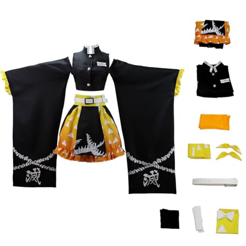 Juejuezi New Women Cosplay Costume Kimono Dress Halloween Off Shoulder Skirt Outfit Adult (M, Yellow)