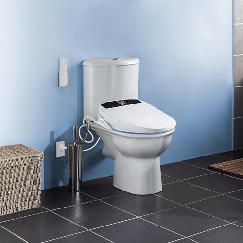 Combier CMA210DS-B Bidet Toilet Seat with Heated Seat, Turbo Wash, Warm Water & Air Dryer – Wireless Remote + Side Panel Control(Round)