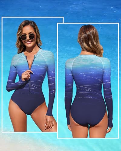 Image of Century Star UPF 50+ Long Sleeve Swimsuits for Women - Rash Guard Modest High Neck Surf One Piece Full Coverage Bathing Suit