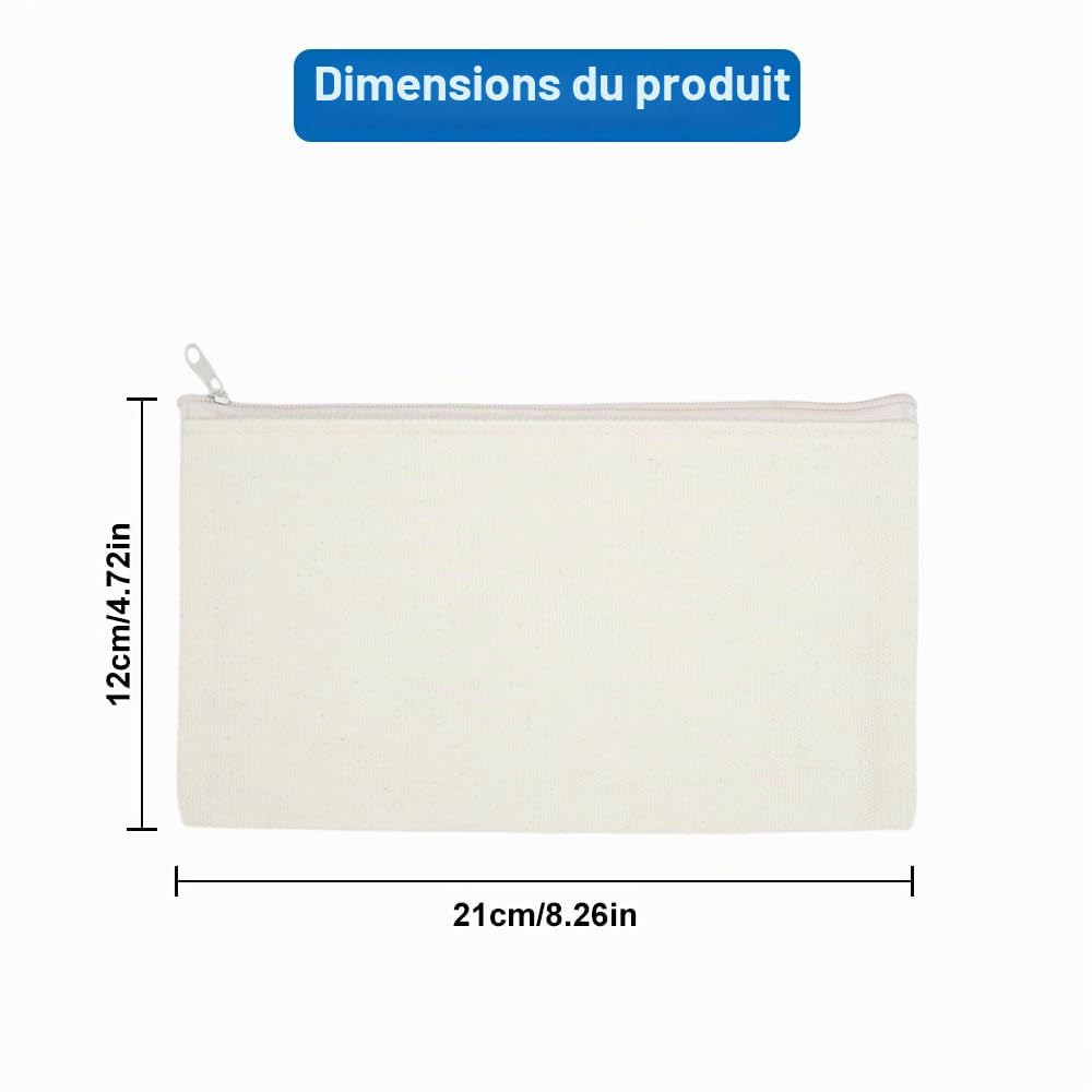 Pochette Tissu Bricolage Peinture 10 Pièces Sac Zippé DIY Vierge Toile Trousse Rangement
