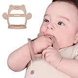 PETINUBE Anti-Dropping Silicone Baby Wrist Teether Soothing Pacifier for Infants 3+ Months Babies, Pack of 1, Made in Korea (Bear-Cozy Beige)