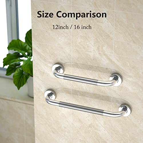 16 Inch Anti Slip Shower Grab Bar, Yuande Chrome Finish Stainless Steel Bath Grab Bar, Knurled Bathroom Safety Rail, Shower Handrail Support, Handicap Elderly Injury Senior Balance Assist Handles #TOP4