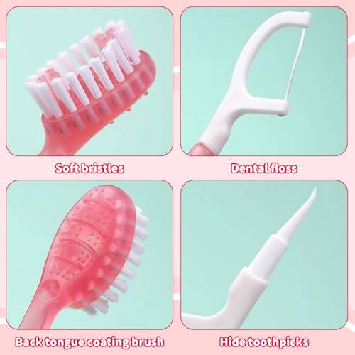 JOAASU 12 Packungen 5-in-1 Mini-Zahnbürste & Zahnseide & Zungenschaber & Zahnstocher Set, Mini-Zahnbürste 5-in-1-Werkzeug, Einweg-Zahnbürsten mit Zahnpasta, 4 Geschmacksrichtungen für Reisen – Bild 5