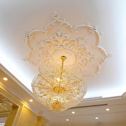 Image of Nuanchu 43.3'' Large PU Ceiling Medallion Combination Decorative 2.36'' ID French Style Chandelier Base Ceiling Medallion for Light Fixtures Victorian Rosette Light Covers for Chandeliers(Lovely)