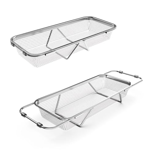 WAGENSTEIGER Extendable Dish Rack with Feet, Vegetable Colander Basket, Stainless