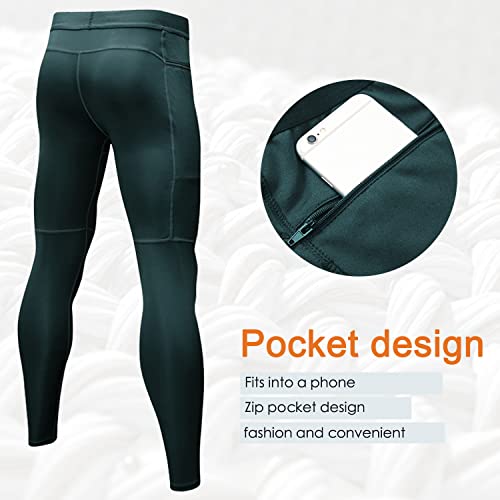 Wragcfm Compression Pants Mens Leggings,Compression Tights For Men Workout Athletic Running Sports Gym Basketball Leggings Yoga Pants Quick Dry Dark Green,M #TOP2