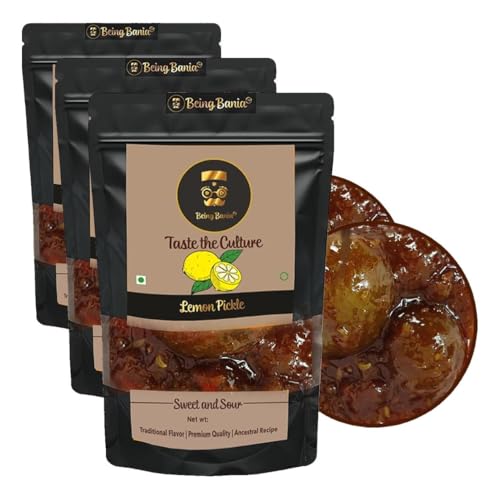 Image of Being Bania Sweet Lemon Pickle - 100% Natural With Added Hing Flavor|500G Of Khatta Meetha Nimbu Achar|No Preservatives|Handmade Gourmet Pickles (Pack of 3)