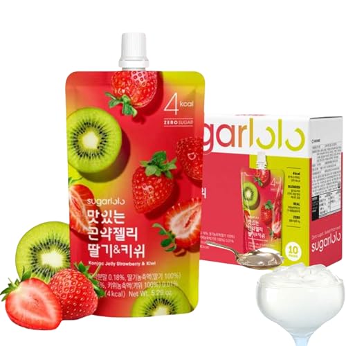 EasyCookAsia Sugarlolo Trinkbares Konjac | 150ml x 10er | 4 kcal | Kalorienarm Zuckerfrei vegan & ballaststoffreich | für Diät Sport & Alltag (Erdbeere & Kiwi)