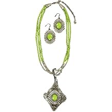 M&F Western Womens Triple Pendant Necklace/Earrings Set Lime Green One Size
