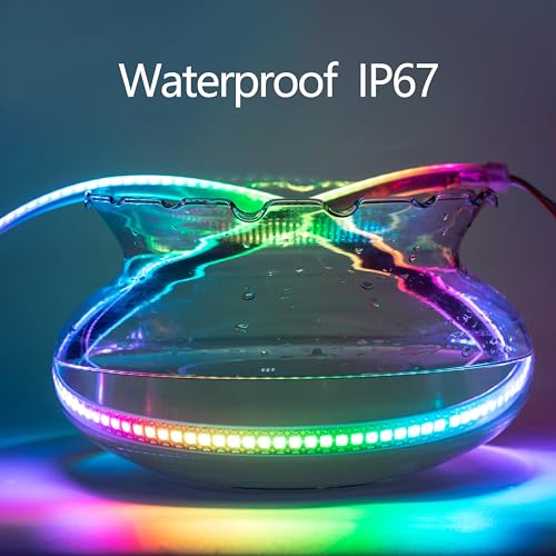 Image of WS2812B RGB LED Strip, Individually Addressable LED Strip, Chasing Effects Dream Color 5050SMD 3.2FT 144 LED Pixel Strip Rope Light DC 5V (White PCB 1M 144Pixels /m Waterproof IP67)