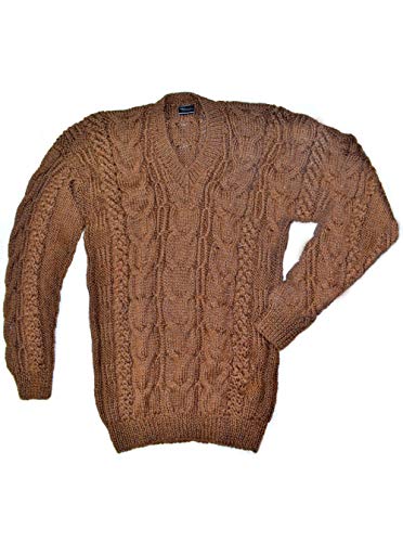 Gamboa Hand Woven Warm Brown Alpaca Sweater for Men (Large)