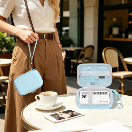 Image of Elonbo Carrying Case for KODAK Mini 2 Retro 2x3 Portable Photo Printer | Bluetooth Smartphone Instant Color Printer Hard Travel Protective Bag, Mesh Pocket fits Cartridge Photo Paper Sheets, Blue