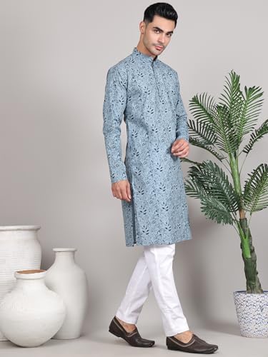 Image of Majestic Man Women's Cotton Regular Fit Casual Ethnic Motifs Printed Mandarin Collar Long Kurta