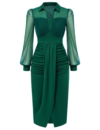 Belle Poque Women Vintage Dress with Slit Swiss Dot...