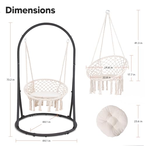 Image of SUNCREAT Hammock Chair with Stand Included, Heavy Duty Hanging Chair with Stand, 330 lbs Capacity, Patented, Beige