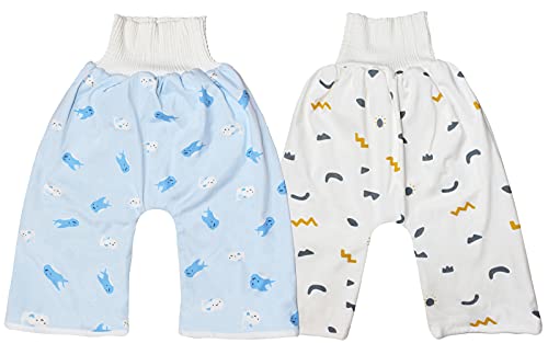 OUHO 2 unidades de pantalones cortos de pañales para bebé, impermeables, cintura alta, pantalones de aprendizaje, pantalones cortos para aprender a dormir, Sonne + Wal, Large