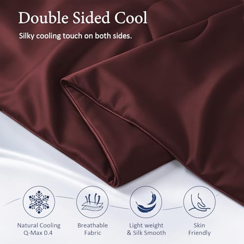 Image of Cooling Comforter for Hot Sleepers, Queen 90x90, Purple Red | Cooling blanket feel, Q-Max >0.4 cool touch, double-sided cooling, Sorona fill, for night sweats, lightweight & breathable