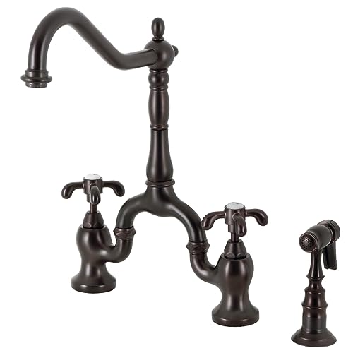 Kingston Brass KS7755TXBS - Grifo de cocina francés con rociador de latón, bronce aceitado