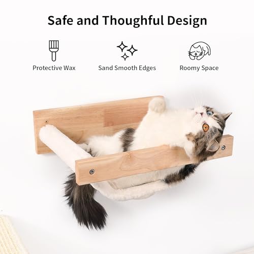 FUKUMARU Cat Hammock Wall Mounted, Kitty Beds and Perches, Wooden Cats Furniture, Stable Wall Shelves for Sleeping, Playing, Climbing, and Lounging by FUKUMARU - Image 2