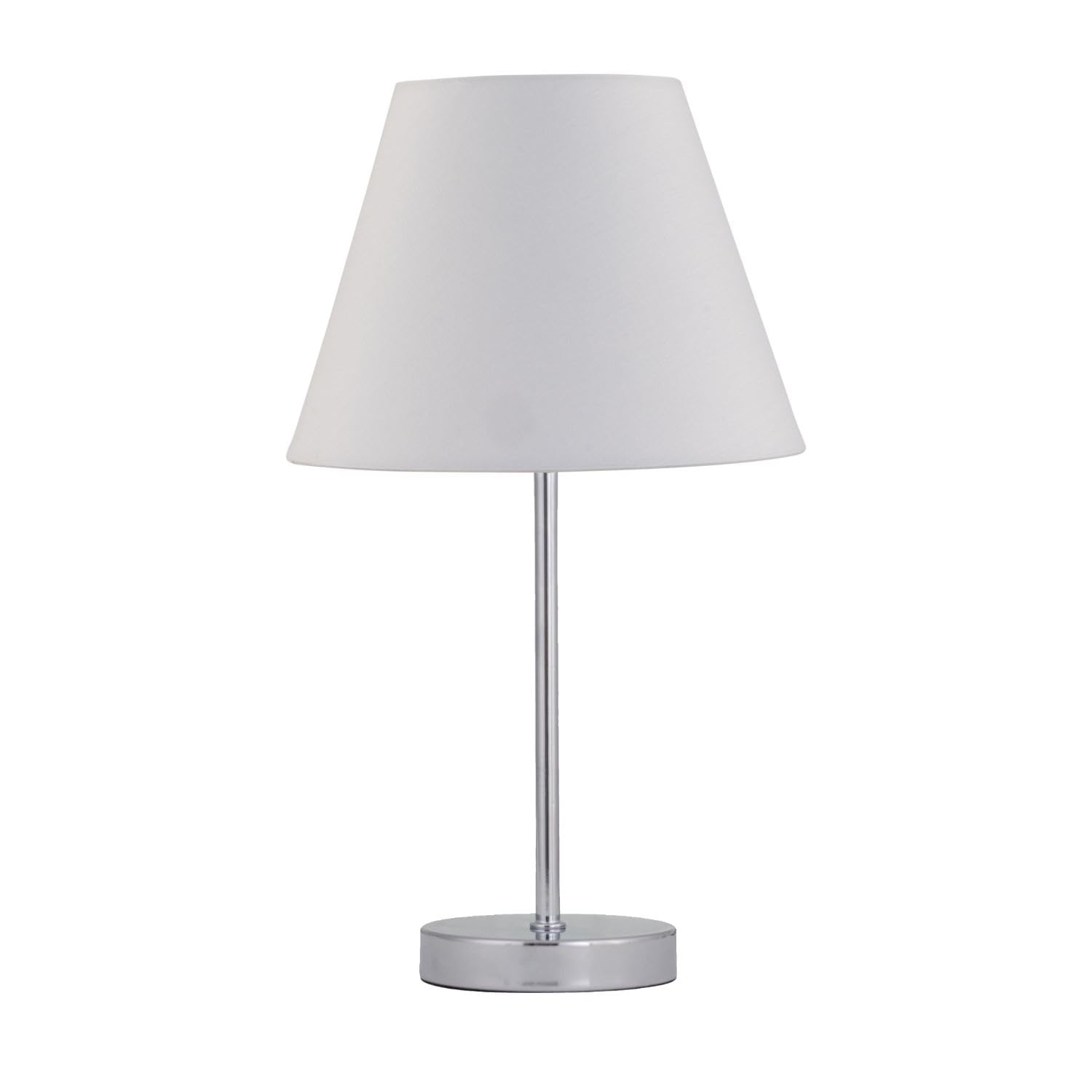 Chrome Stick Table Lamp - Ivory Off White Fabric Shade - First Choice Lighting