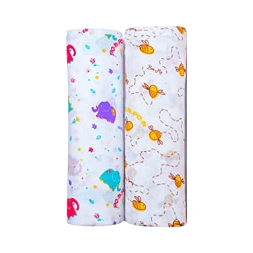 Image of Swaddle for Babies -100% Muslin Cotton Soft 2-Layer Swaddle /Blanket /Multipurpose Wrap for New Born Baby Girl & Boy 90X90 cm, 0-6 Months, Set of 2, Elephant & Honey Bee Print