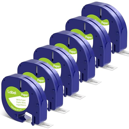 6-Pack Paper Black on White Tape Compatible for DYMO Label Maker Refills 91330 Compatible for Letratag LT-100T LT-100H Refills 1/2 inch x 13 feet (12mm x 4m)