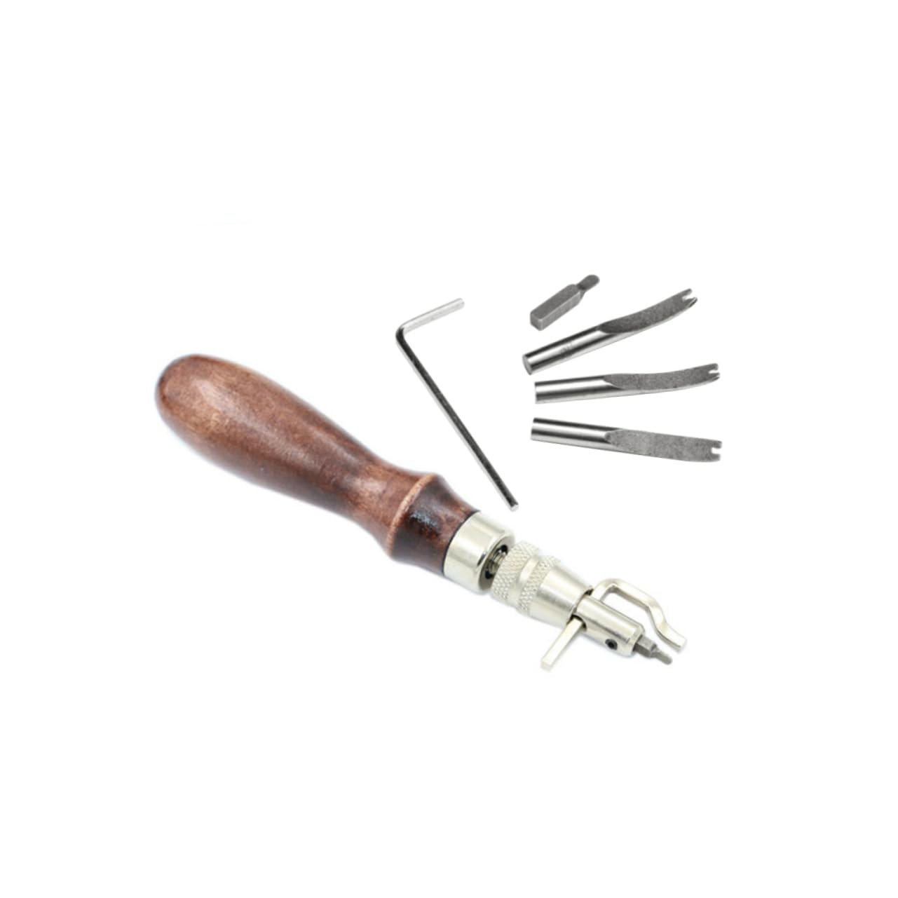 HAPINARY 7pezzi Kit Attrezzi Per Lavorazione Cuoio Multifunzione Smussatore Acciaio Per Bordi Pelle Groover Per Cuciture e Rifinitura Artigianale Con Manico in Legno Ergonomico