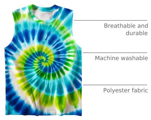 Image of DMPROD Kids Tie Dye Shirt Size 5-14 Years Sleeveless T Shirts Children Tank Tops Hippies Senior Tees for Boys Girls
