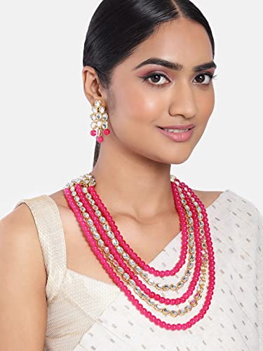 Image of Peora Kundan Faux Pearl Long Necklace & Jewelry Set Gift for Women