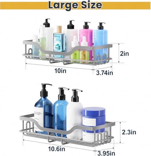 Image of OMAIRA 3-Pack Shower Caddy with Soap Holder, Adhesive Rustproof No-drill Strudy Loading Inside Shower Organizer Shelves Rack Storage Bathroom Organization for Smooth Wall Glass Tile, Grey (Large)