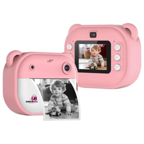 Image of Omeron 1 Year Warranty Kids Instant Print Camera 12MP HD Photo & Video, Built-in Thermal Printer, Rechargeable Battery, Fun Filters & Paper Rolls, Educational Gift Toy - Pink
