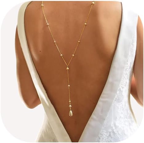 Long Pearl Bead Back Chain Necklace for Backless Dress Bridal Wedding Pearl Backdrop Festival Body Chain Jewelry for Women