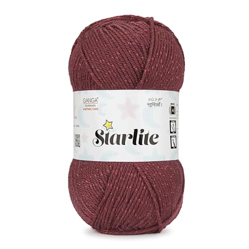 Image of Ganga Acrowools Wool Starlite, 99% Anti Pill Yarn 1% Metal, Hand Knitting Yarn Oekotex Class1 Certified (Stl005-Burgundy), 100 Gram