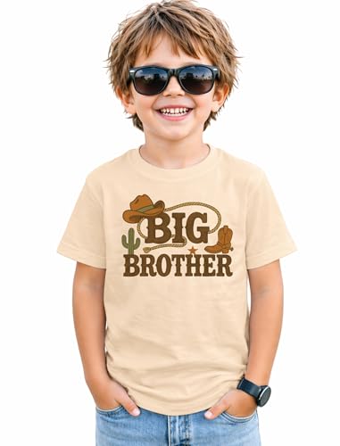 JESANJOY Big Brother Again Toddler Fashion T-Shirt Cowboy Big Brother Tee Tops Cute Summer Round Neck Outfit(Apricot,6-7Years)