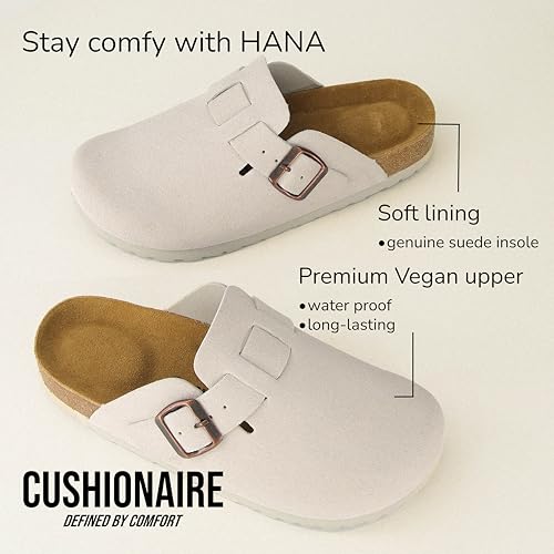 Image of CUSHIONAIRE Hana Womens Clogs | Comfortable Vegan Suede Clogs for Women | Slip On Potato Shoes with Cork Footbed & Arch Support | Memory Foam, Wide Widths Available