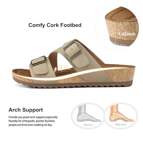 Image of SHIBEVER Comfortable Slides Sandals for Women: Wedge Adjustable Buckle Slip on Slide - Arch Support Open Toe Woman Sandal