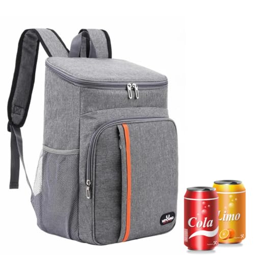 Mochila Térmica Cooler 23L Impermeável com Alça Reforçada para Costas Bolsa Cooler Grande para Bebidas e Alimentos Ideal para Praia, Viagem, Academia, Trabalho e Camping (Cinza)