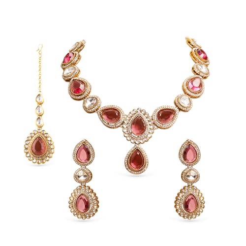 Image of Rubans Gold Plated Kundan Traditional Necklace Set for Women Stylish