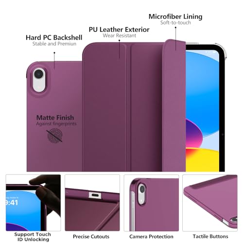 Image of MoKo for iPad (A16) 11th Generation Case 11 Inch 2025, iPad 10th Generation Case 10.9 Inch 2022, Slim Stand Hard PC Translucent Back Shell Smart Cover, Support Touch ID, Auto Wake /Sleep, Deep Purple