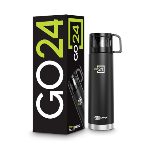Go24 pexpo Stainless Steel Water Bottle 1 LTR, ISI Certified, Hot & Cold Flask with Jute Bag | 3 Layer Insulation | 2 Year Warranty | for School, Offi