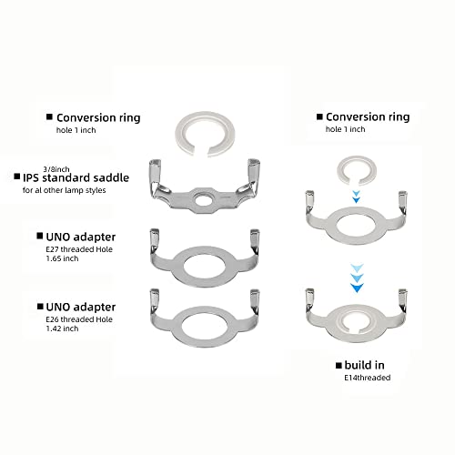 8 9 10 11 12 Inch Lamp Shade Harp Holder, Alucset Adjustable Lamp Harp Kit, Fit Both Standard Lamp Rod And E14 E26 E27 Light Base Uno Fitter Adapter Converter Finial Set, Lampshade Bracket (Silver) #TOP2