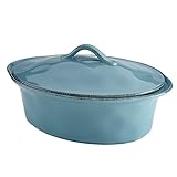 Rachael Ray Cucina Stoneware 3-1/2-Quart Oval Casserole, Agave Blue