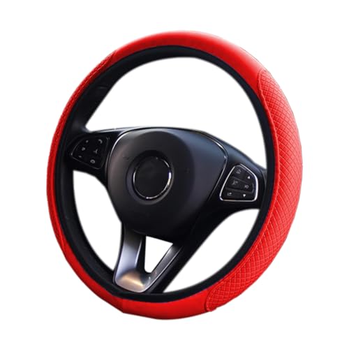 CGEAMDY Leather Car Steering Wheel Cover, Elastic, Breathable and Anti-Slip, Universal 38 cm, Cool in Summer Warm in Winter, Steering Wheel Protector Cover for Men Women, Car Accessories(Red)
