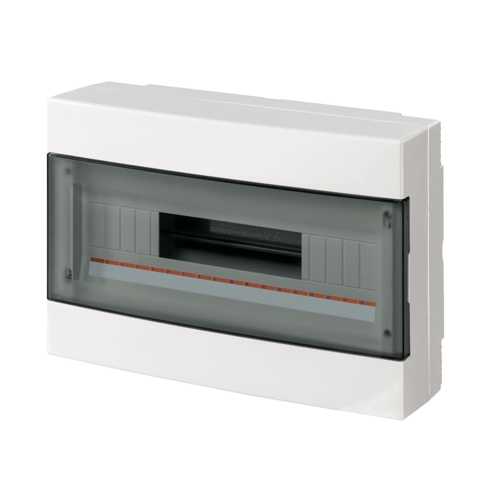 Centralino da parete, 18 moduli, con morsettiera 6x10mm, bianco, IP40, sportello reversibile fume' - Elettrocanali EC60018BE