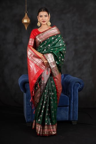 Handloom Karigari Banarsi Paithni Kanjivaram Silk Saree for women, Perfect For Ethnic Wear, Festival, Wedding, Function, Rich Pallu Design With Unstitched Blouse Piece - Image 7
