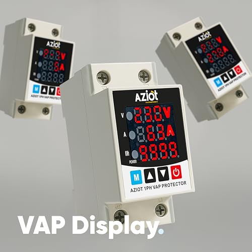 Image of Aziot Adjustable Voltage & Current Protector | Single-Phase 230V | Voltage, Current and Power Display | 63A | Auto Reset & Delay Settings