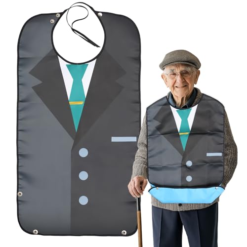 VEGCOO Baberos para adultos, impermeables y reutilizables, babero ajustable para adultos, baberos para adultos para ancianos, lavables, protectores de ropa de comedor para personas mayores, hombres y