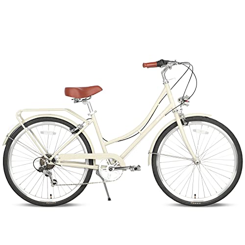 Avasta Road Hybrid Bike For Women, Lightweight Step Throught 26 Inch Aluminum Alloy Frame City Commuter Comfort Bicycle, 6-Speed Drivetrain, Color White With Black Tires #TOP10