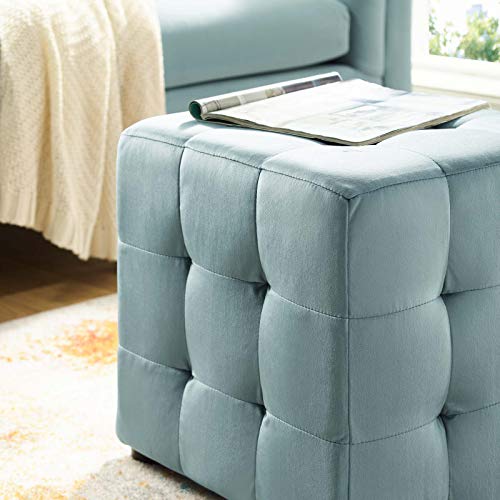 Modway Contour Tufted Button Cube Performance Velvet Ottoman, Light Blue - Thumbnail 5
