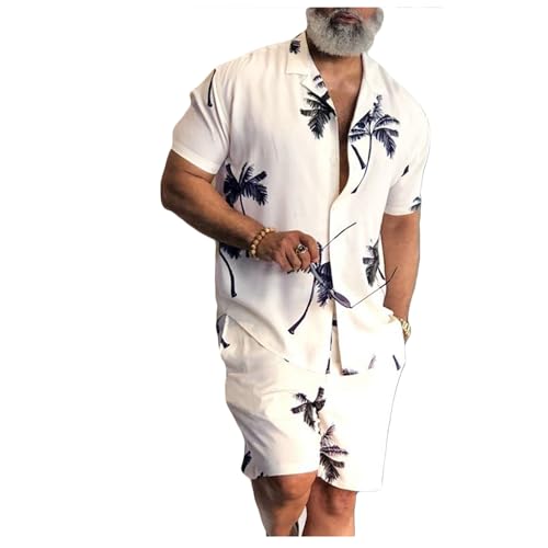 Letuwj Conjunto de terno de praia estampado masculino camisa casual floral, Branco, 3G